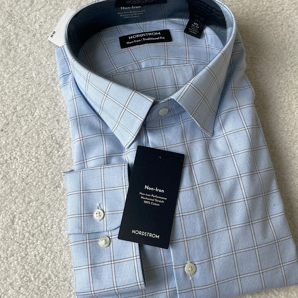 Nordstrom Men Dress Shirt Traditional Fit 17.5 36-37 NWT